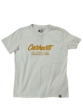 Carhartt Logo Graphic T-Shirt White Yellow Size Small Relaxed Fit